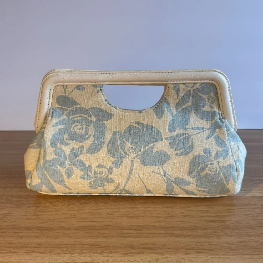 a new day Cream and Blue Floral Clutch‎